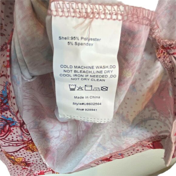 Suzanne Betro Top Women's Tan Pink Floral Bell Sleeve Keyhole Neck Funky SZ L - Picture 5 of 13